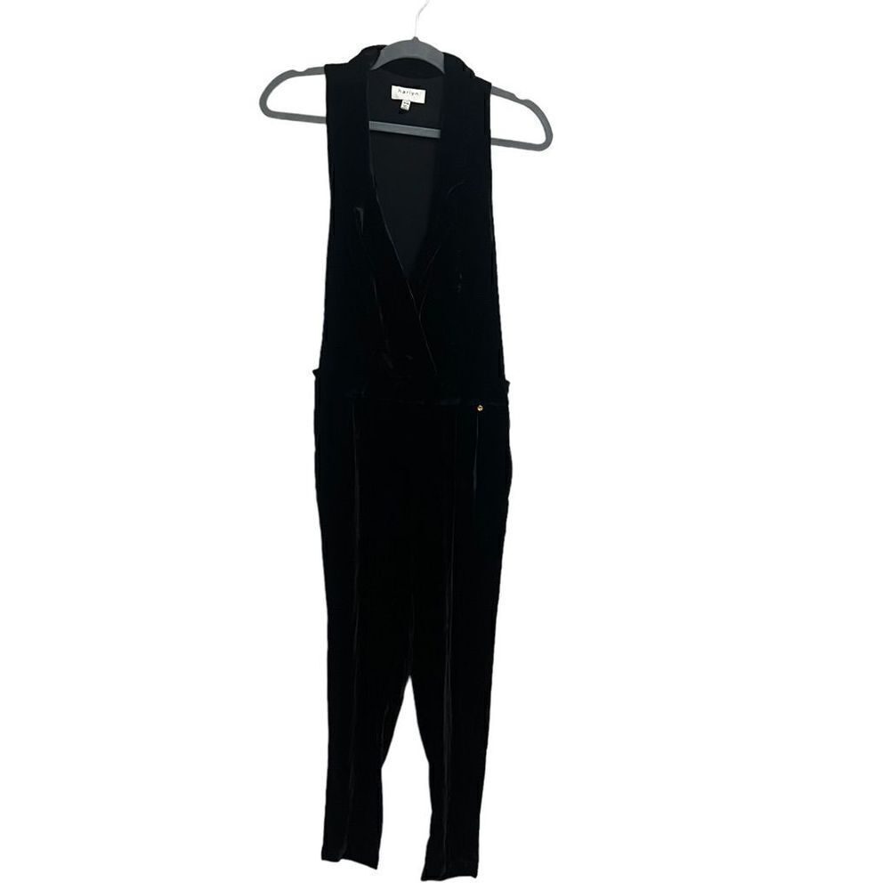 Anthropologie Harlyn Velvet One Piece Black Tuxedo Jumpsuit Size XXSP - Picture 2 of 7